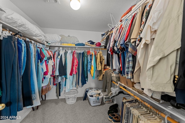 walk in closet with carpet floors