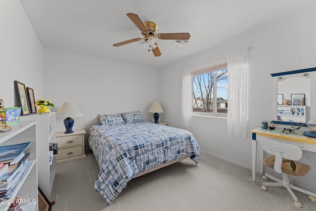 bedroom featuring carpet flooring and ceiling fan