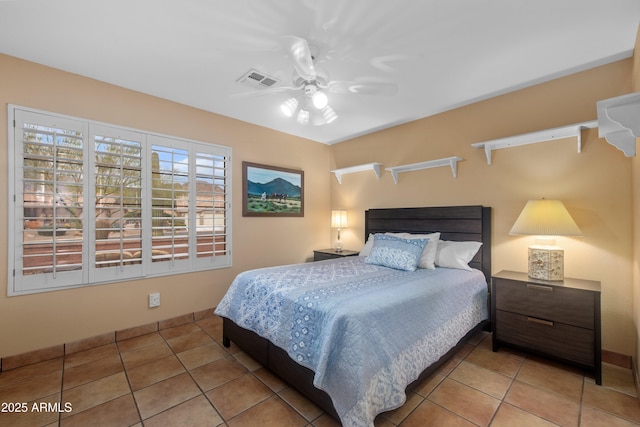 5552 S Feather Bush Ct, Gold Canyon, AZ 85118 - tiled bedroom with visible vents and a ceiling fan