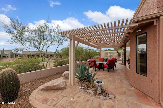 5552 S Feather Bush Ct, Gold Canyon, AZ 85118 - view of patio with fence, outdoor dining area, and a pergola