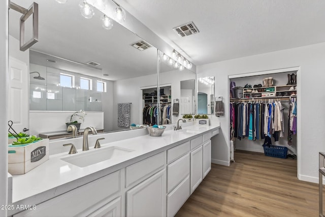 18132 W Cardinal Dr, Goodyear, AZ 85338 - full bath featuring double vanity, a walk in closet, a walk in shower, and wood finished floors