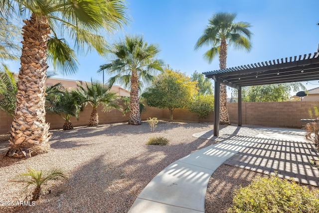 view of yard featuring a patio area and a pergola