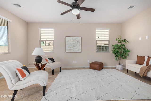 living area with a wealth of natural light and visible vents