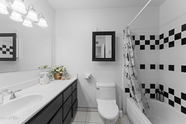 full bathroom featuring tile patterned flooring, vanity, shower / bath combo, and toilet