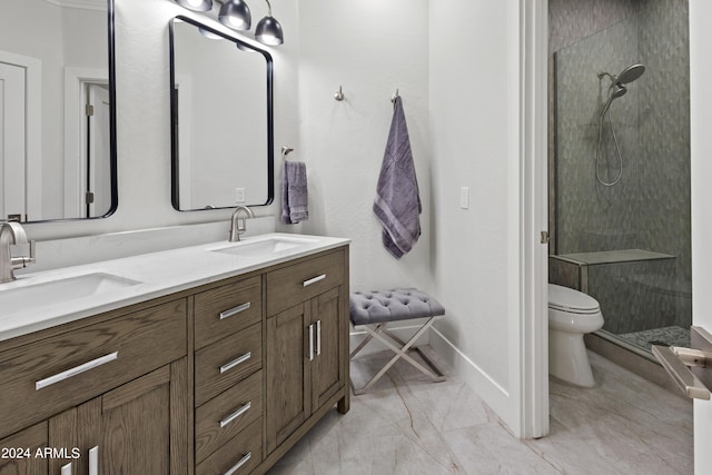 bathroom with vanity, toilet, and walk in shower