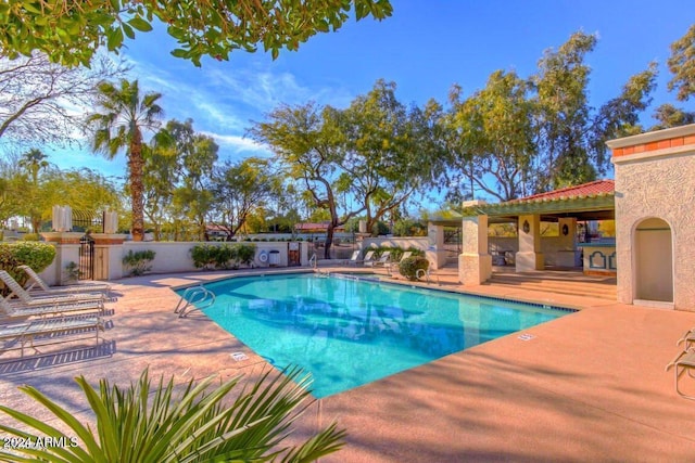 view of pool featuring a patio area