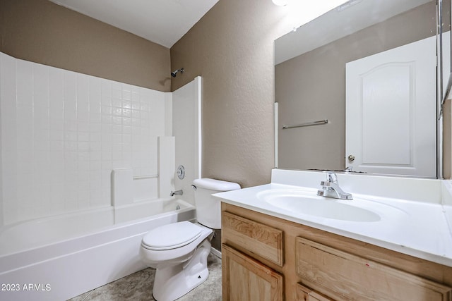 full bathroom featuring vanity, shower / bath combination, and toilet