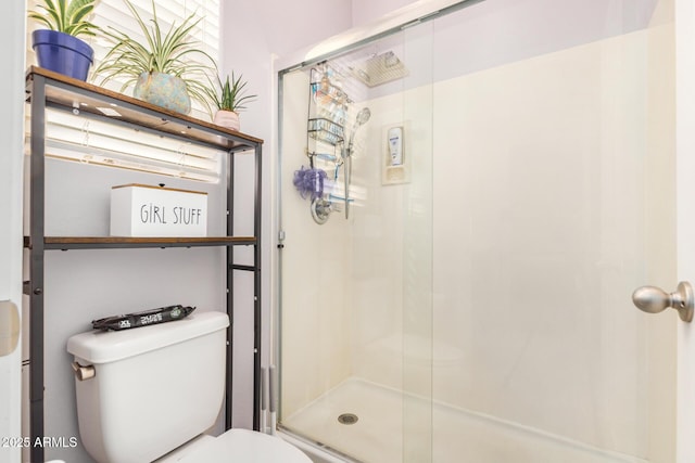 bathroom featuring a shower stall and toilet