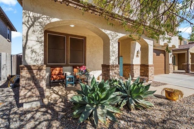 property entrance with a garage