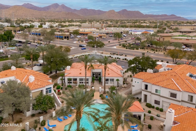 11375 E Sahuaro Dr Unit 2033, Scottsdale, AZ 85259 - aerial view of residential area featuring a mountainous background and a pool area