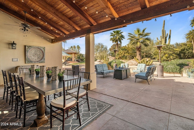 view of patio / terrace with outdoor lounge area, ceiling fan, and outdoor dining area