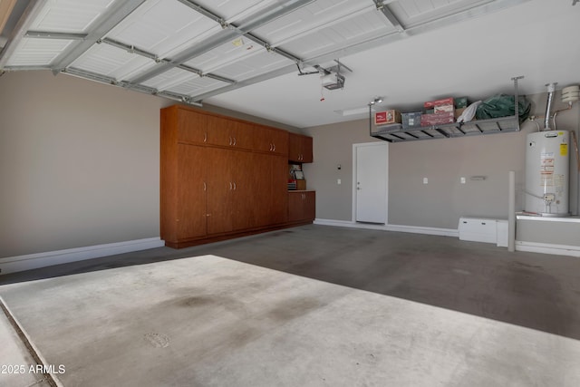 garage with water heater and a garage door opener