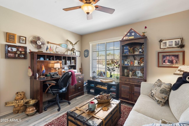 office with ceiling fan and wood finished floors