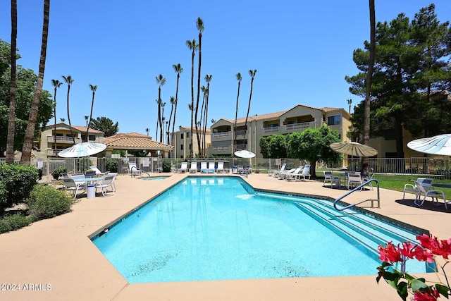 view of swimming pool with a patio