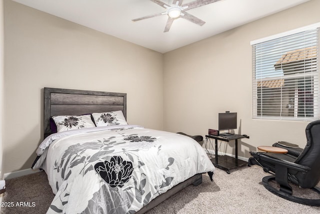 bedroom with carpet flooring and ceiling fan