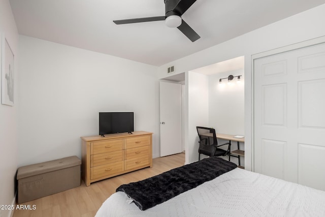 7811 N 32nd Ave, Phoenix, AZ 85051 - bedroom with a ceiling fan, visible vents, and light wood finished floors