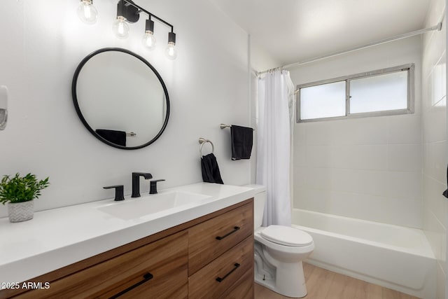 7811 N 32nd Ave, Phoenix, AZ 85051 - full bathroom with shower / bath combination with curtain, toilet, vanity, and wood finished floors