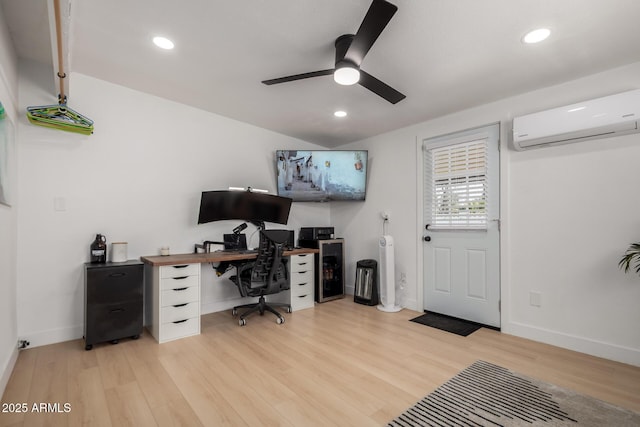 7811 N 32nd Ave, Phoenix, AZ 85051 - home office with a wall mounted air conditioner, light wood-style floors, recessed lighting, and a ceiling fan