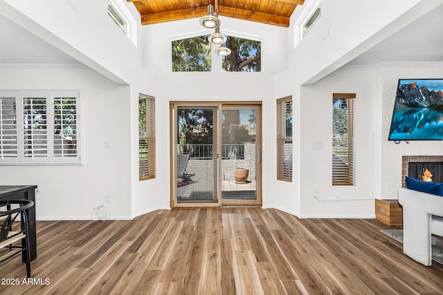 7832 E Via Marina, Scottsdale, AZ 85258 - foyer with wood finished floors, plenty of natural light, wood ceiling, high vaulted ceiling, and crown molding