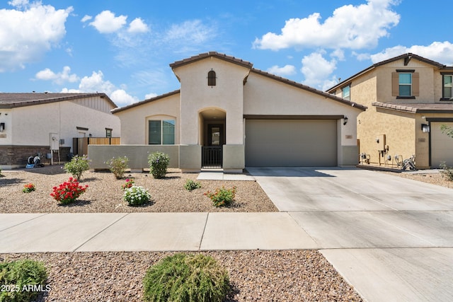 23037 E Domingo Rd, Queen Creek, AZ 85142 - view of front of house with a garage, stucco siding, concrete driveway, and a tile roof