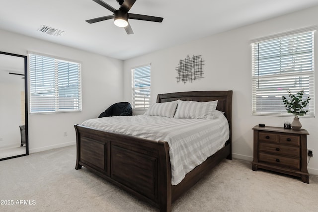 23037 E Domingo Rd, Queen Creek, AZ 85142 - bedroom with light colored carpet, baseboards, and ceiling fan