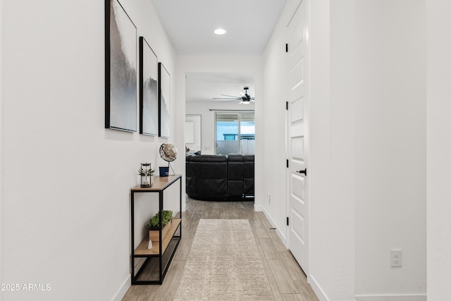 23037 E Domingo Rd, Queen Creek, AZ 85142 - hall featuring baseboards, light wood-style floors, and recessed lighting