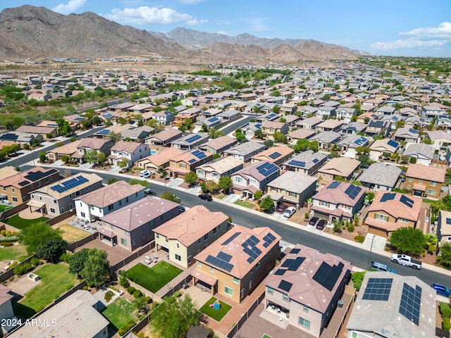 drone / aerial view featuring a mountain view