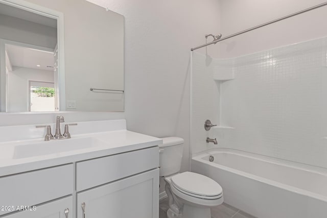 full bathroom featuring tile patterned flooring,  shower combination, vanity, and toilet