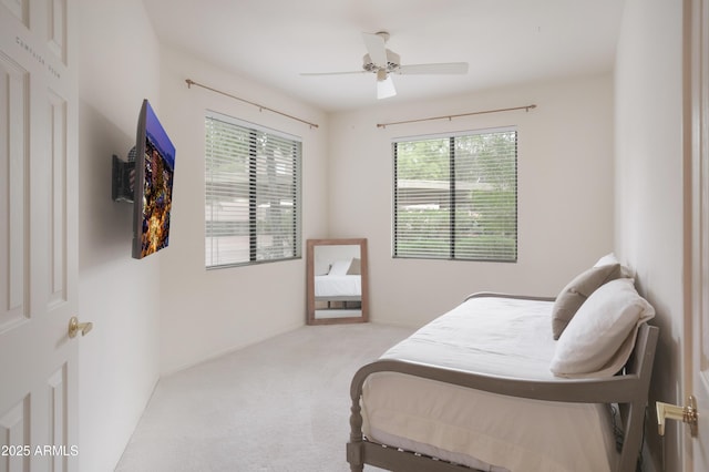 bedroom with carpet floors and ceiling fan