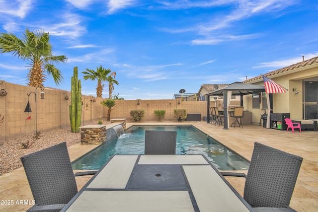 view of pool featuring a fenced in pool, a fenced backyard, and a patio area