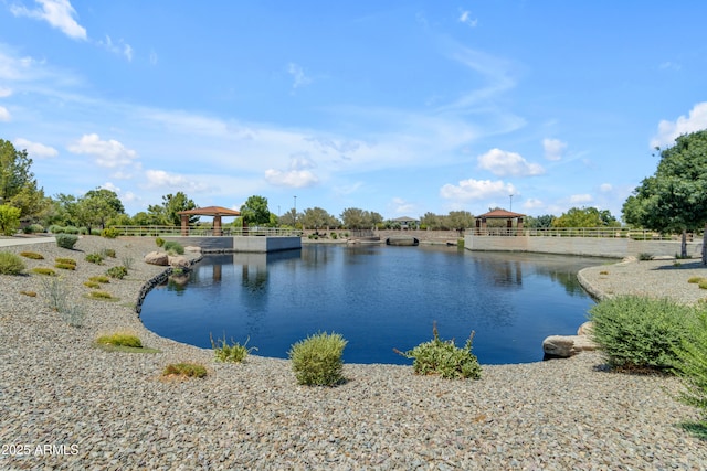 property view of water featuring a gazebo