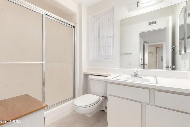19402 N Welk Dr, Sun City, AZ 85373 - bathroom with vanity, tile patterned flooring, toilet, a shower stall, and visible vents