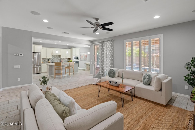 3603 E Salter Dr, Phoenix, AZ 85050 - living room with visible vents, a ceiling fan, recessed lighting, and baseboards