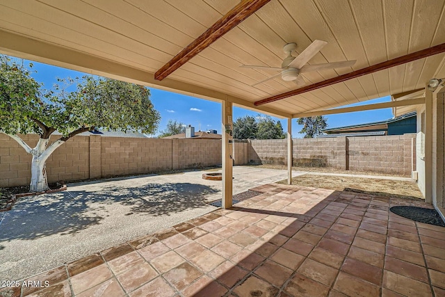 view of patio / terrace with ceiling fan and a fenced backyard