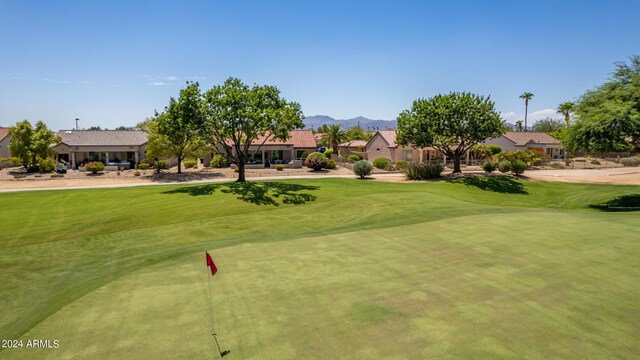 view of community featuring a yard and a mountain view