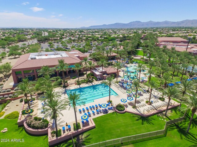 bird's eye view with a mountain view