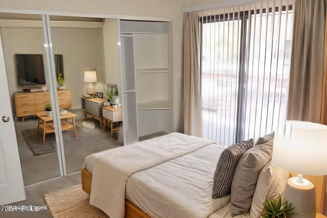 carpeted bedroom featuring a closet