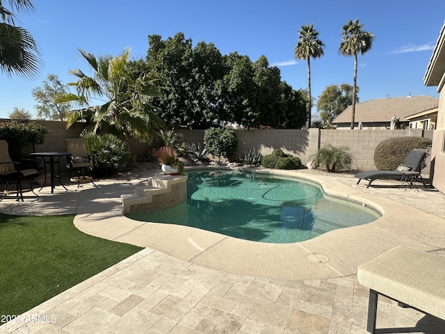 view of swimming pool featuring a patio