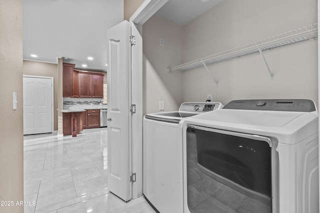 16013 S Desert Foothills Pkwy Unit 2120, Phoenix, AZ 85048 - washroom featuring laundry area, recessed lighting, washing machine and dryer, and light tile patterned floors