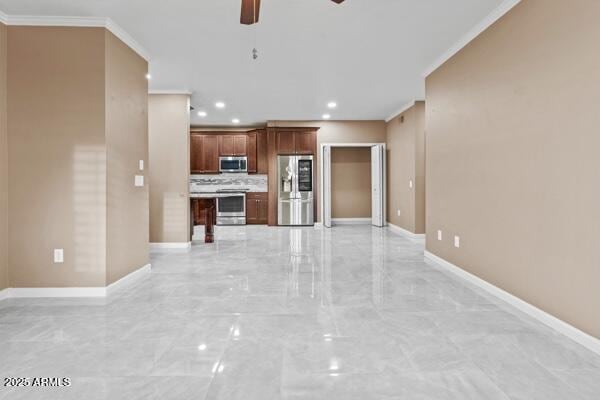 16013 S Desert Foothills Pkwy Unit 2120, Phoenix, AZ 85048 - unfurnished living room with crown molding, recessed lighting, baseboards, and ceiling fan