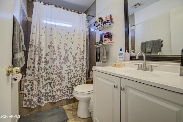 full bathroom featuring vanity, toilet, and shower / bathtub combination with curtain