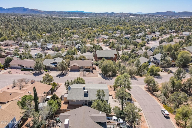 aerial view featuring a residential view and a mountain view