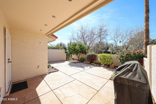 view of patio / terrace with grilling area and a fenced backyard