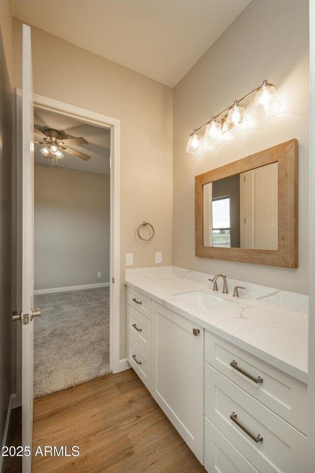 14110 E Hard Rock Rd, Prescott Valley, AZ 86315 - bathroom featuring a ceiling fan, vanity, and wood finished floors