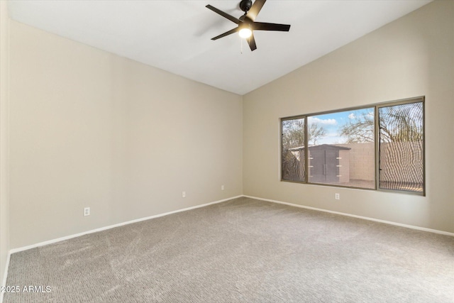 6658 E San Cristobal Way, Gold Canyon, AZ 85118 - empty room featuring carpet flooring, a ceiling fan, baseboards, and high vaulted ceiling