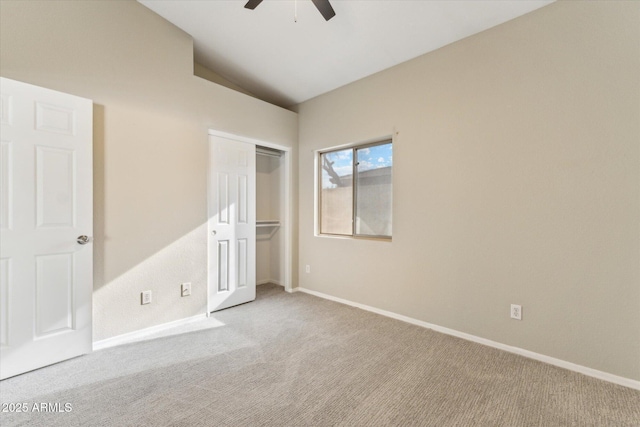 6658 E San Cristobal Way, Gold Canyon, AZ 85118 - unfurnished bedroom with carpet floors, vaulted ceiling, a closet, baseboards, and a ceiling fan