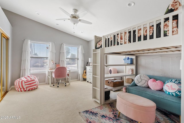 10205 E Corrine Dr, Scottsdale, AZ 85260 - carpeted bedroom featuring vaulted ceiling, baseboards, a ceiling fan, and a closet