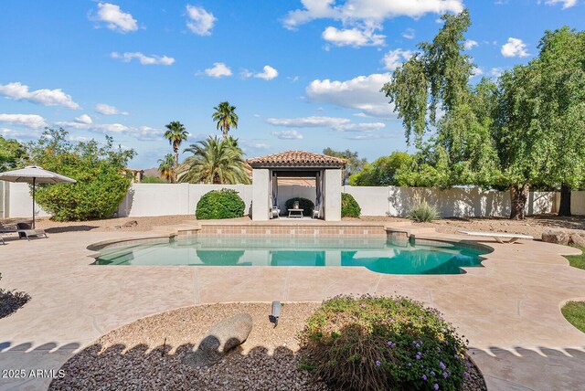10205 E Corrine Dr, Scottsdale, AZ 85260 - view of swimming pool with a fenced backyard, a patio area, and a gazebo