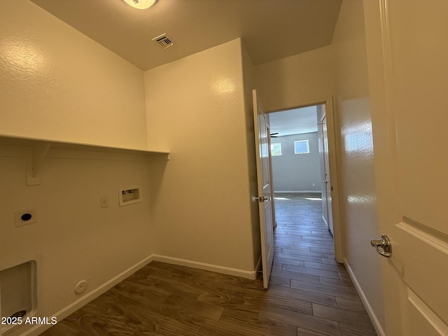 1720 W Pollack St, Phoenix, AZ 85041 - washroom with hookup for an electric dryer, washer hookup, dark wood-style floors, and baseboards