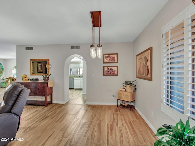 interior space with light hardwood / wood-style flooring